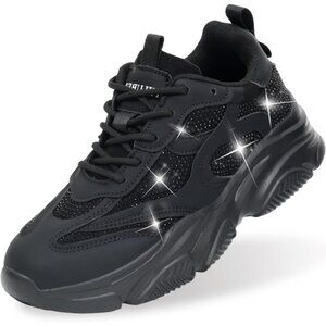 🆕 Niluber Platform Sneaker-Slip Women Black Lightweight Glitter Rhinestone Shoe